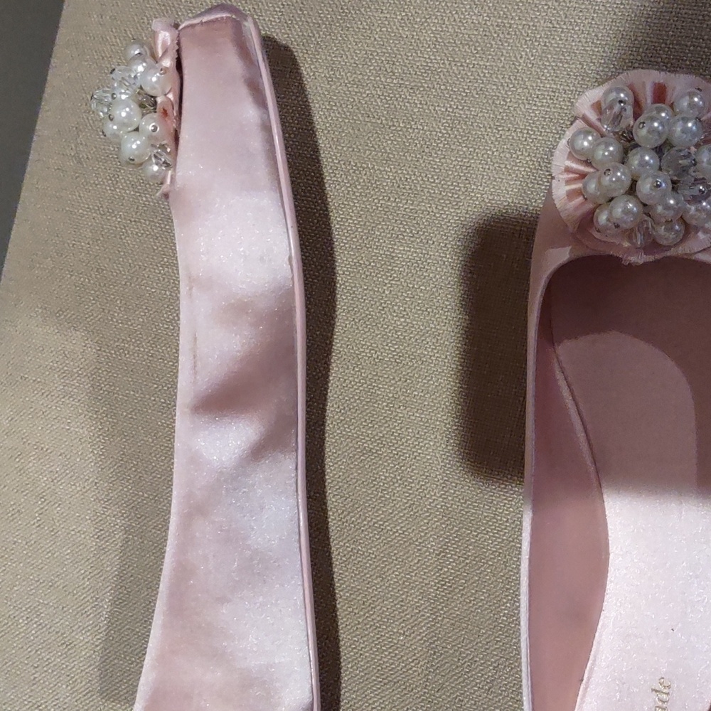Kate Spade Pink Satin Embellished Women's Ballet Flats With Pearls, 9m - Picture 6 of 10